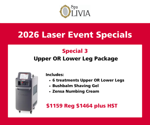 Laser Event Show Special 2026  # 3 Upper or Lower Legs Plus Bushbalm shaving gel and Zensa numbing cream